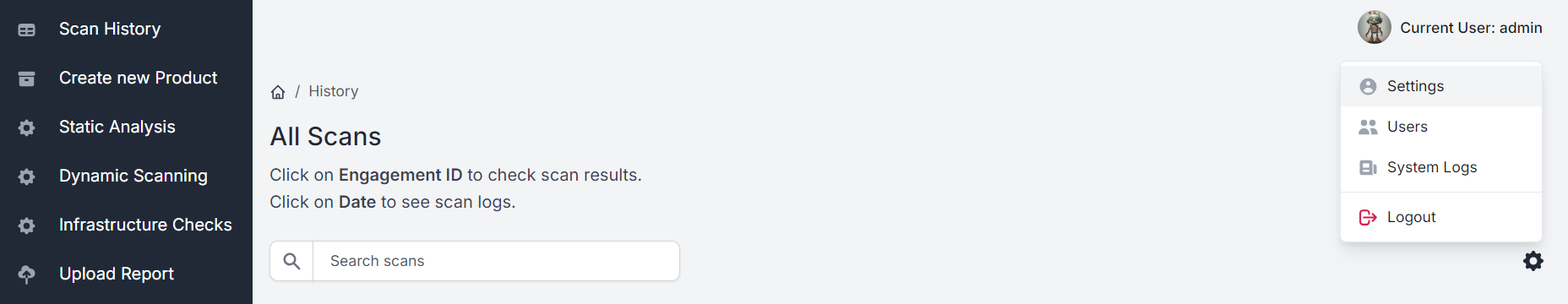 ScanSuite settings menu
