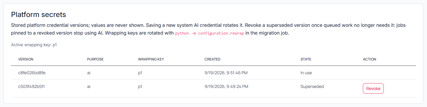 ScanSuite platform secrets