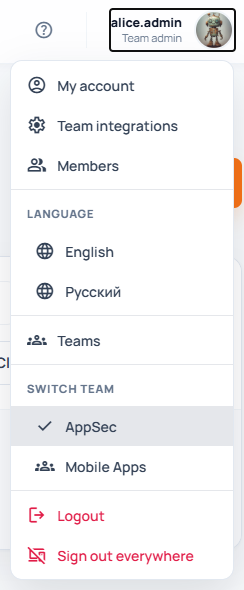 ScanSuite team switcher