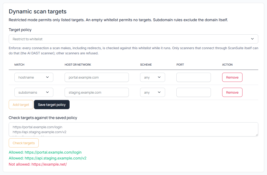 ScanSuite target policy