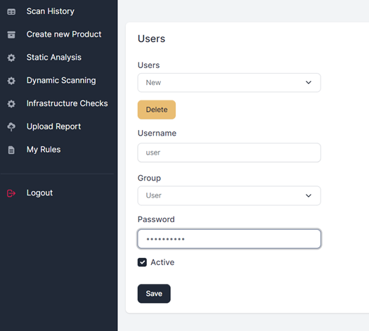 ScanSuite create user form