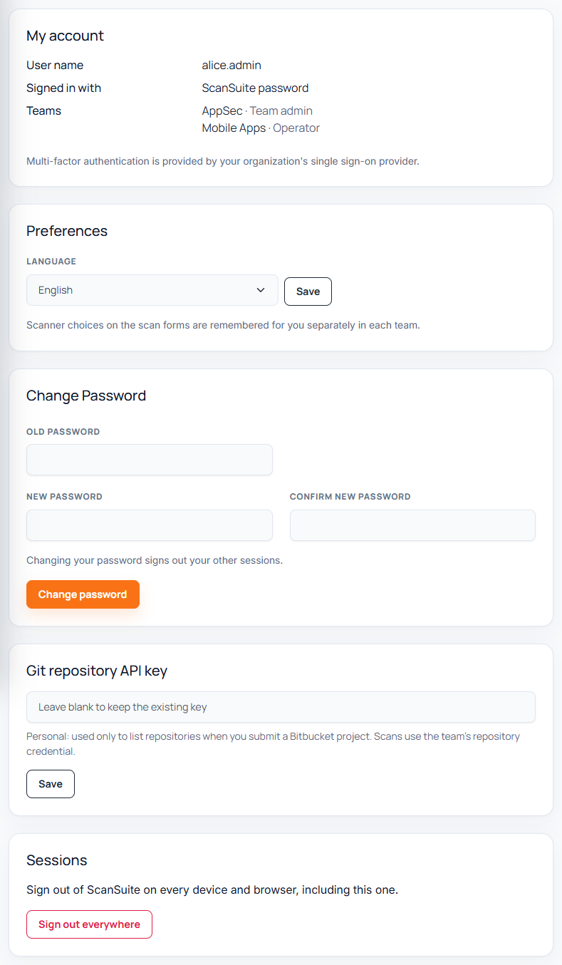 ScanSuite My account page