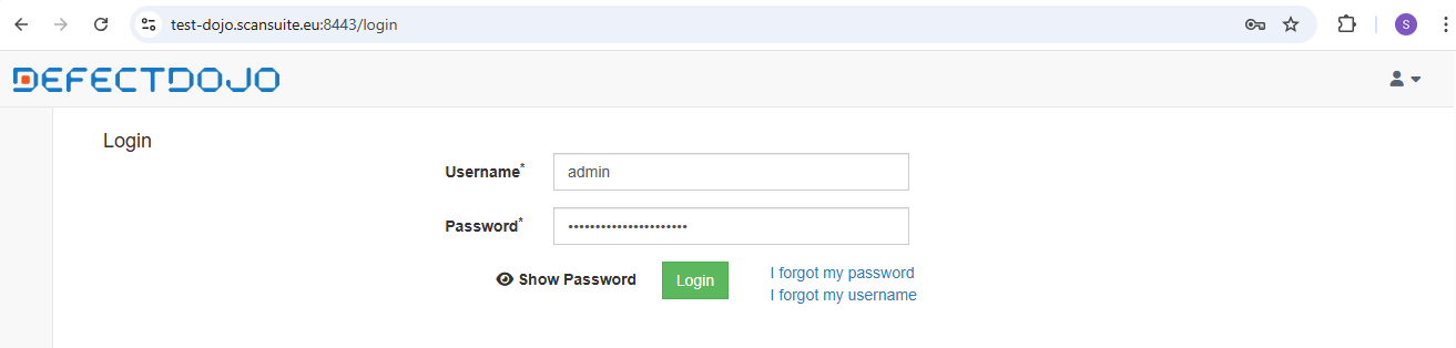 DefectDojo login