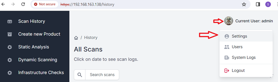 ScanSuite settings menu
