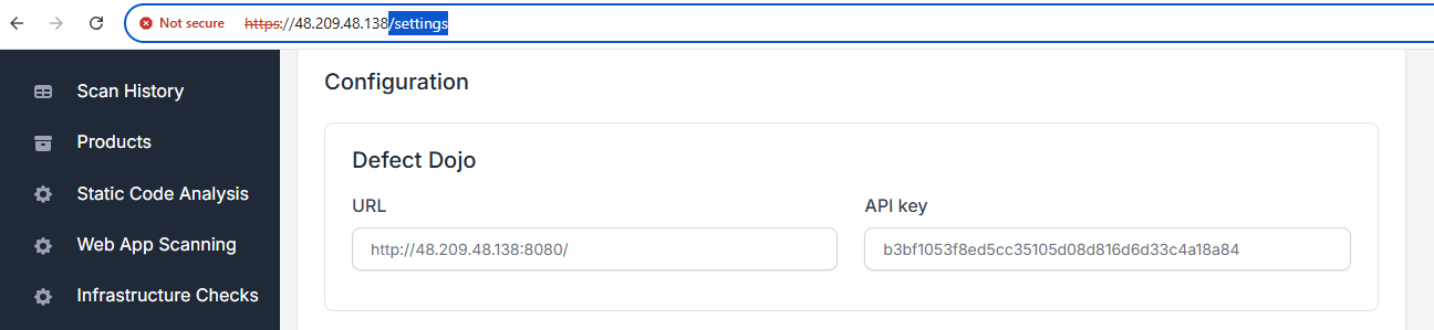 DefectDojo settings fields
