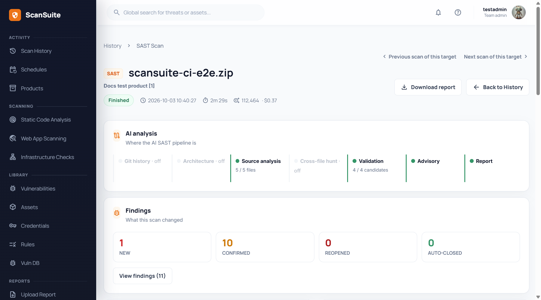 ScanSuite scan page