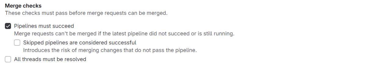 GitLab merge checks setting