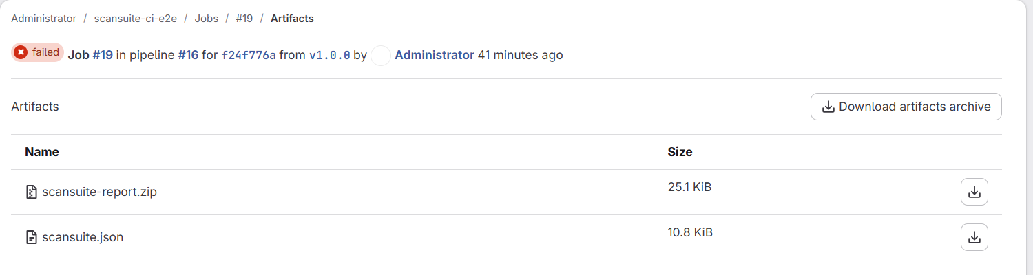 GitLab job artifacts with scansuite-report.zip