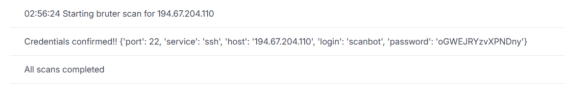 Bruteforcer scan log