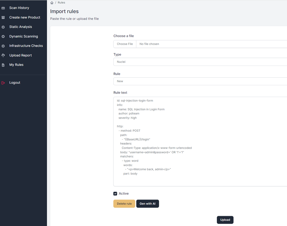 Custom rule creation