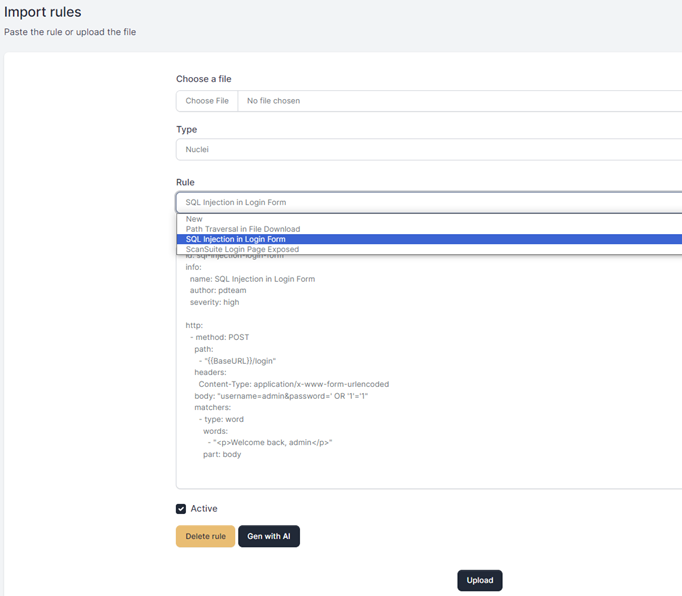 Custom rule selection