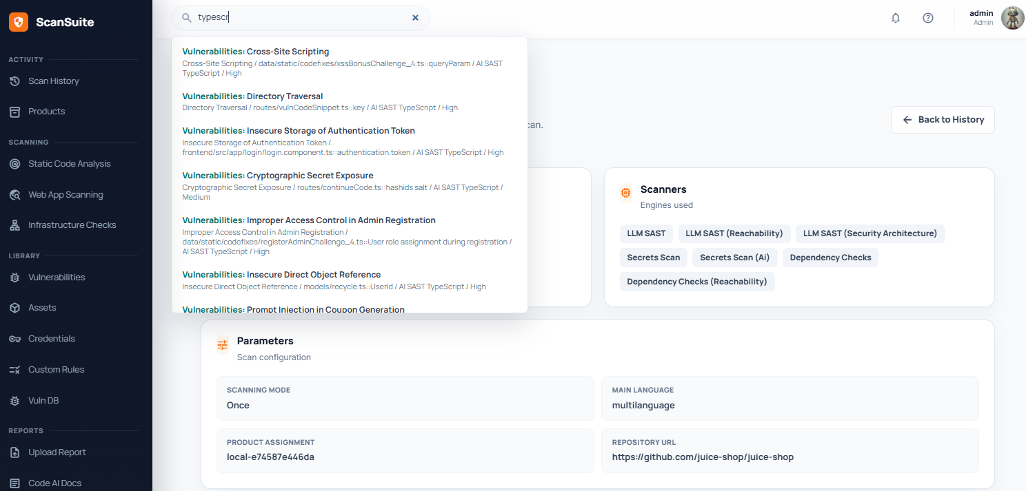 ScanSuite global search results