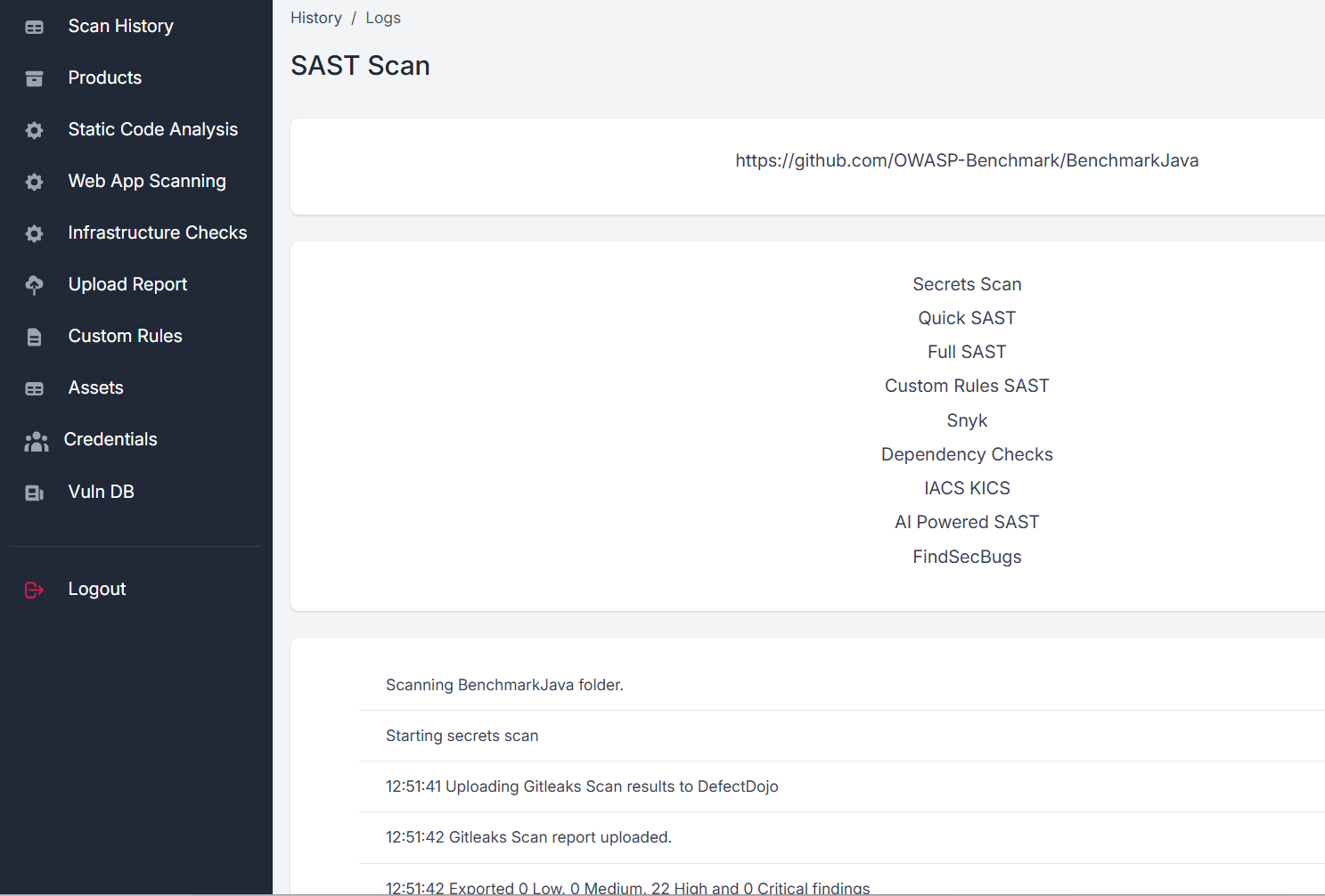 Real-time scan logs