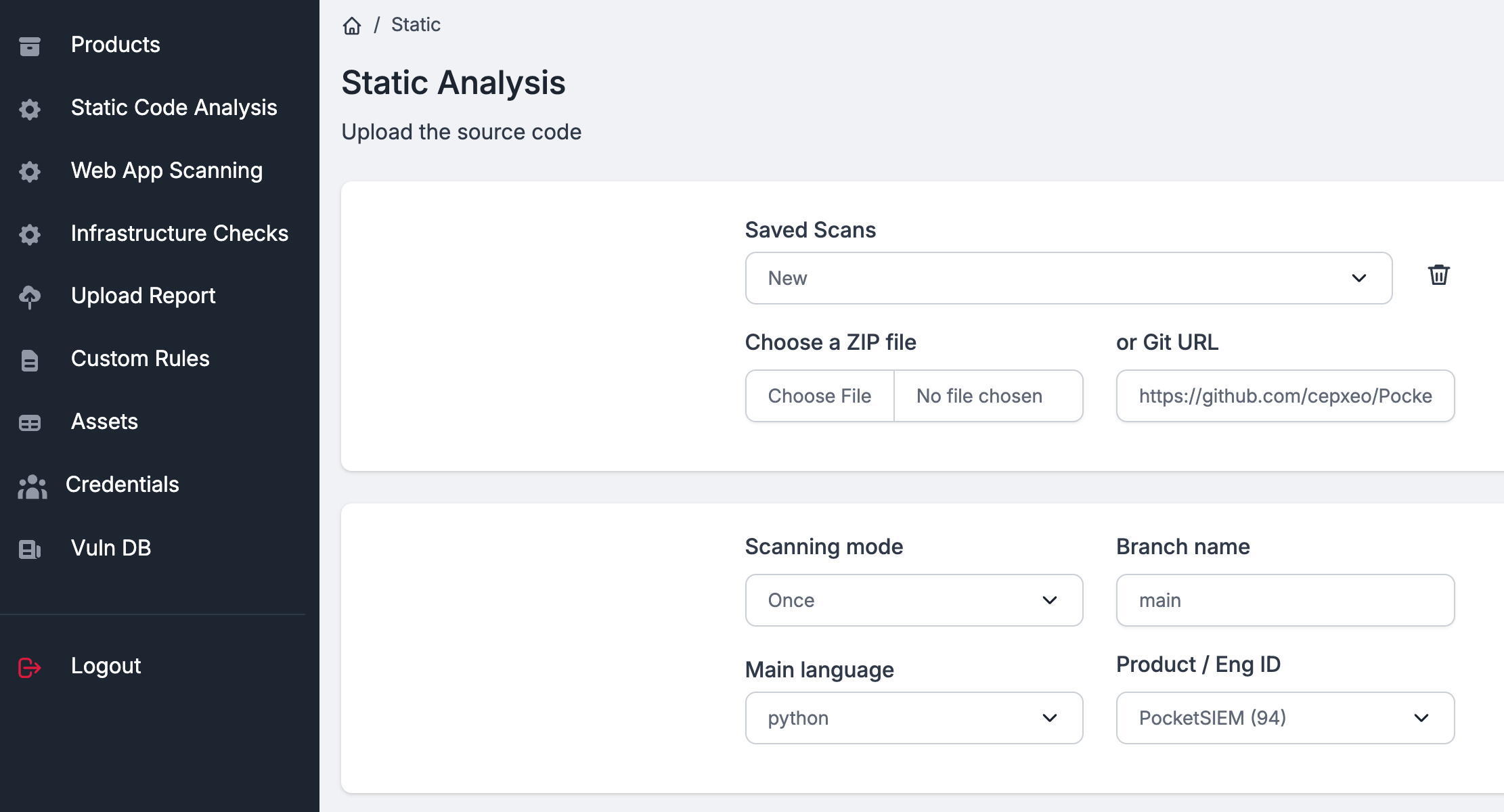 Static analysis source configuration