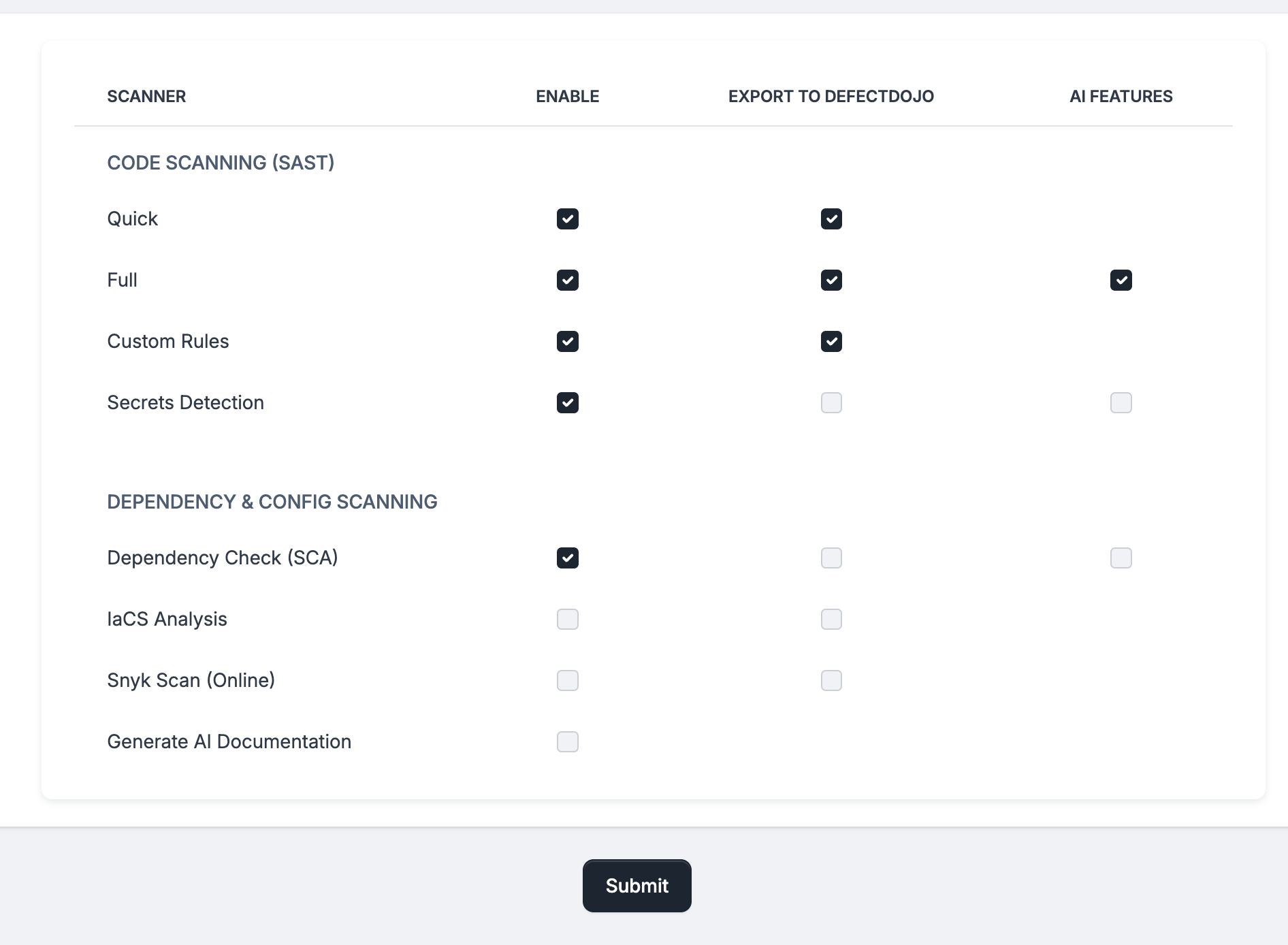 Static analysis scanner selection
