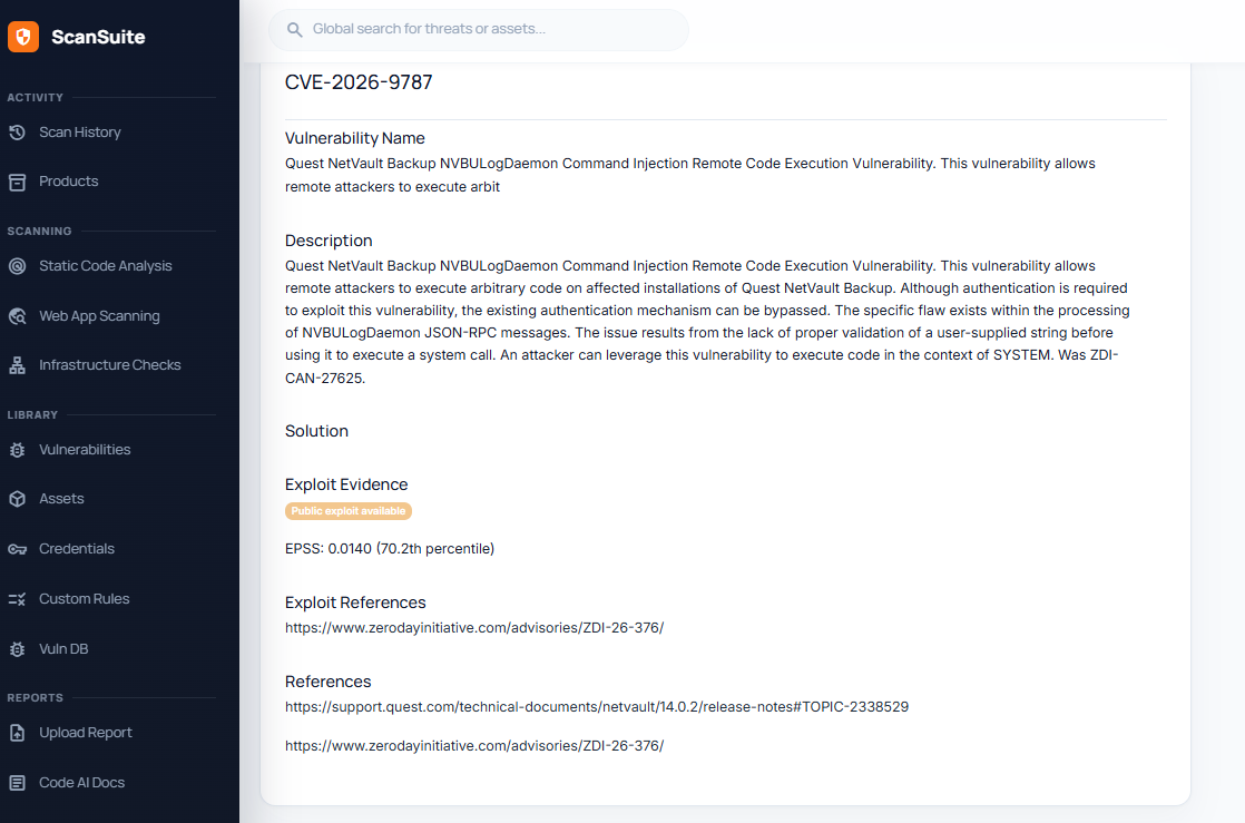 ScanSuite CVE detail page