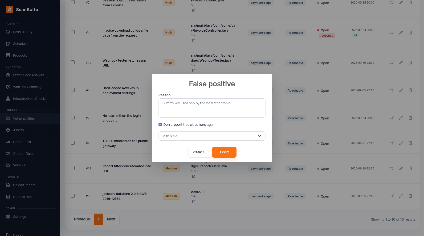 False positive dialog