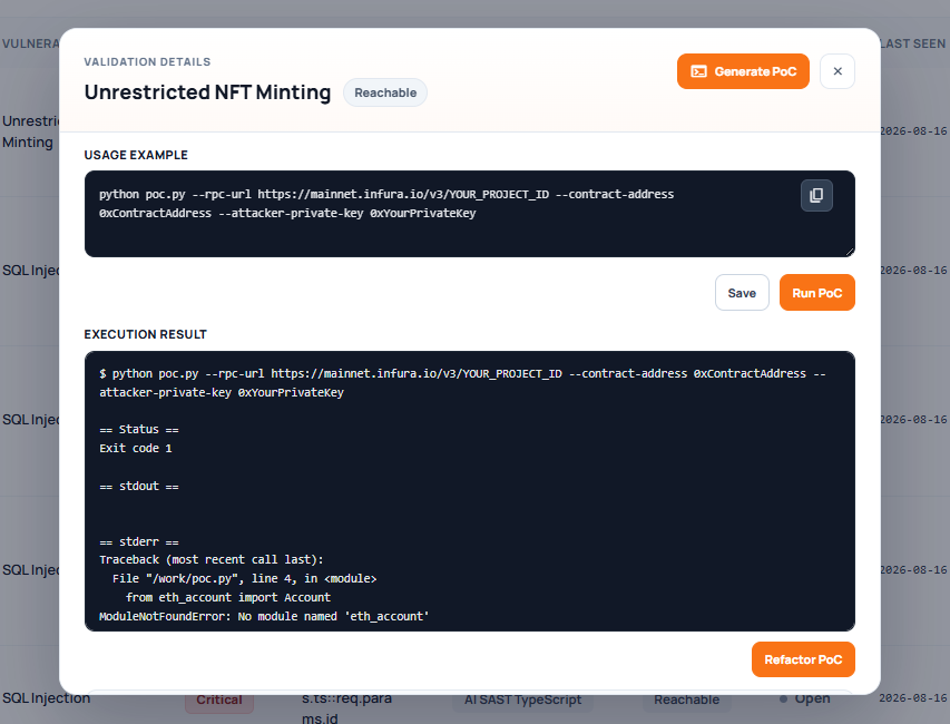 Proof-of-concept execution result