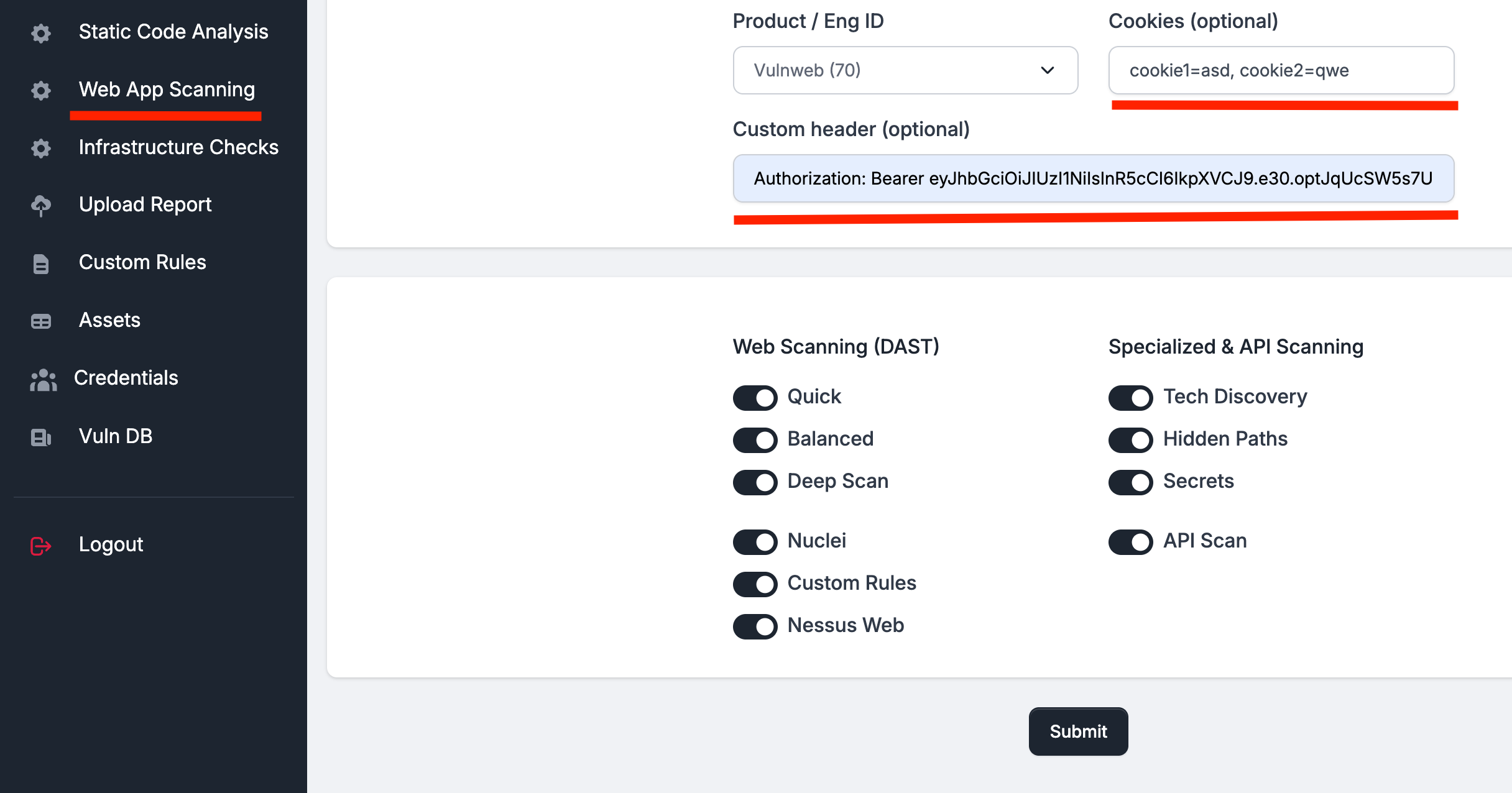 ScanSuite dynamic scan configuration