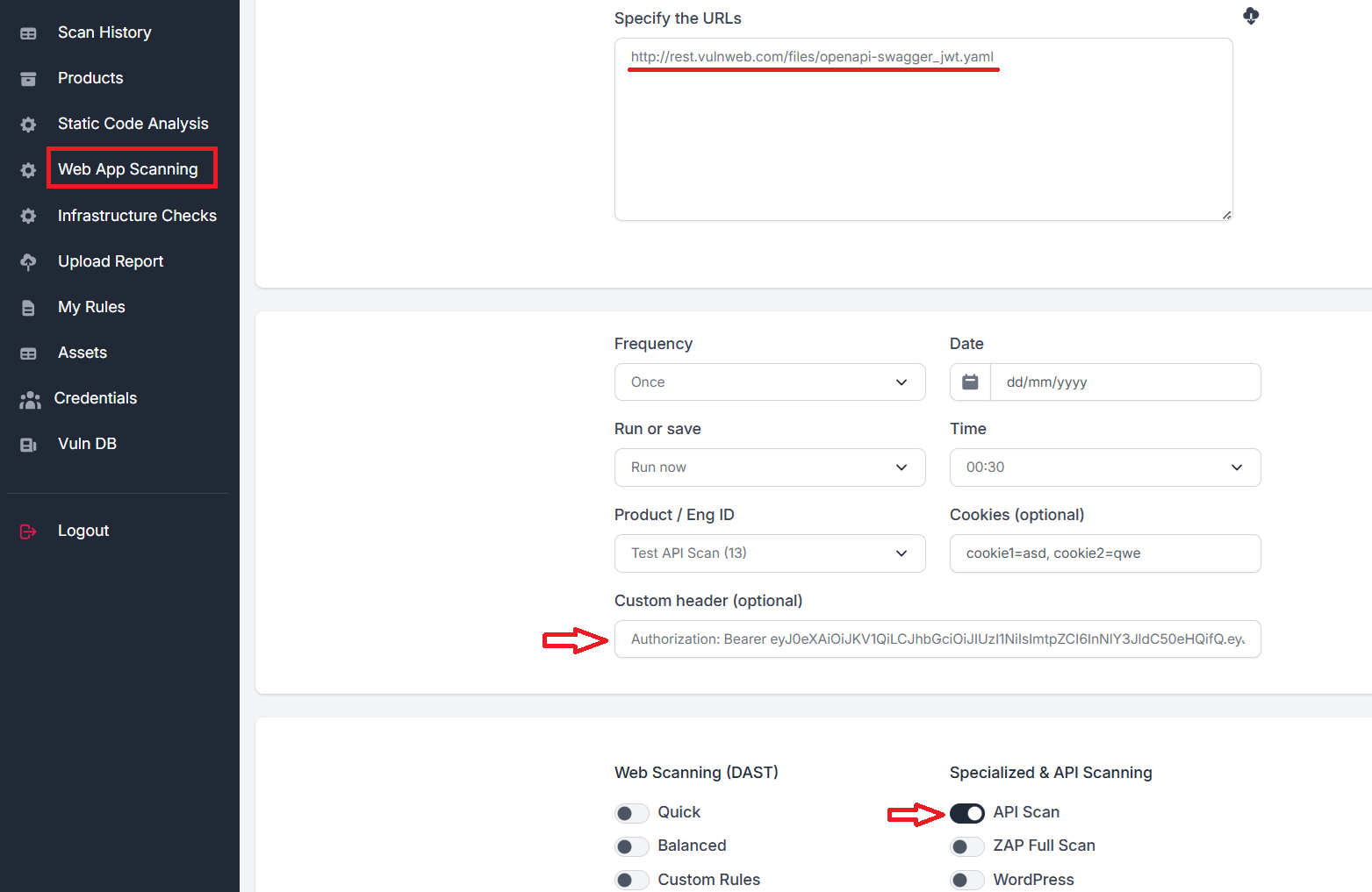 ScanSuite API scan configuration