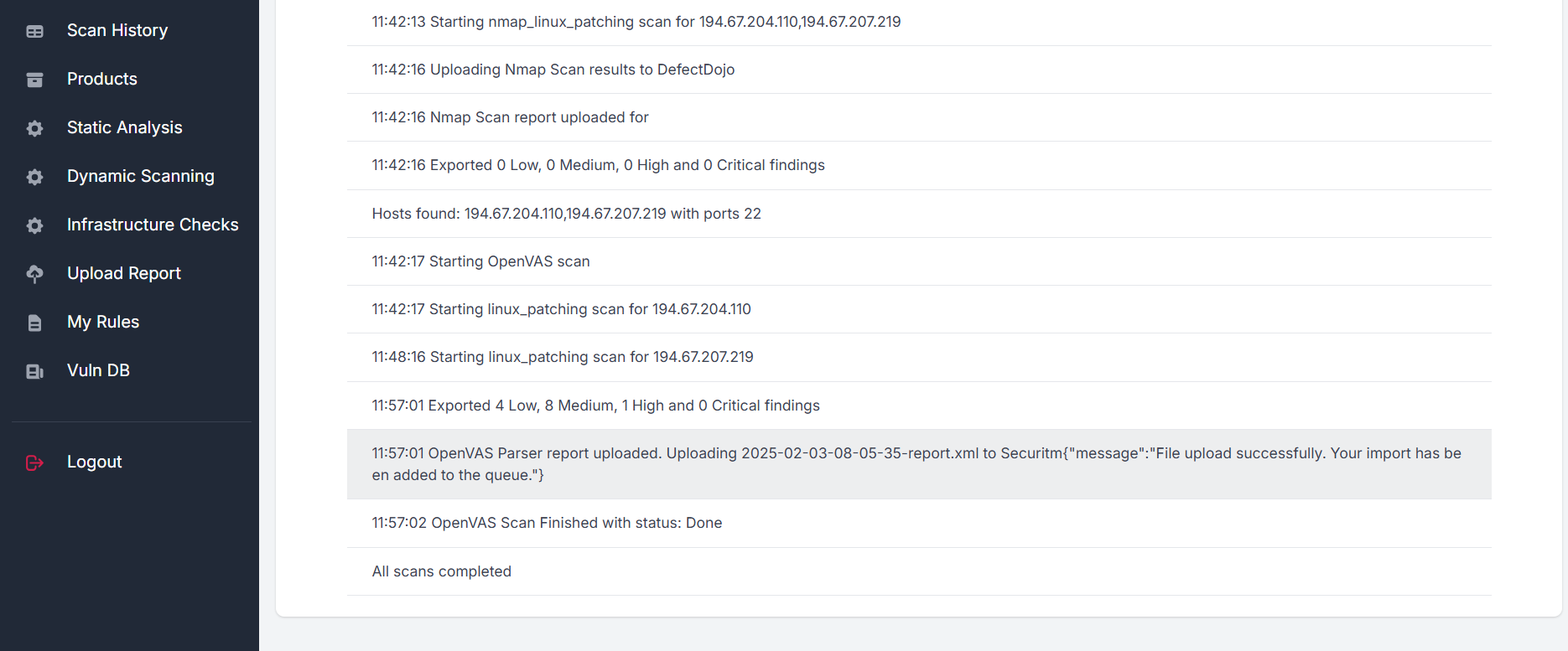 Securitm upload log