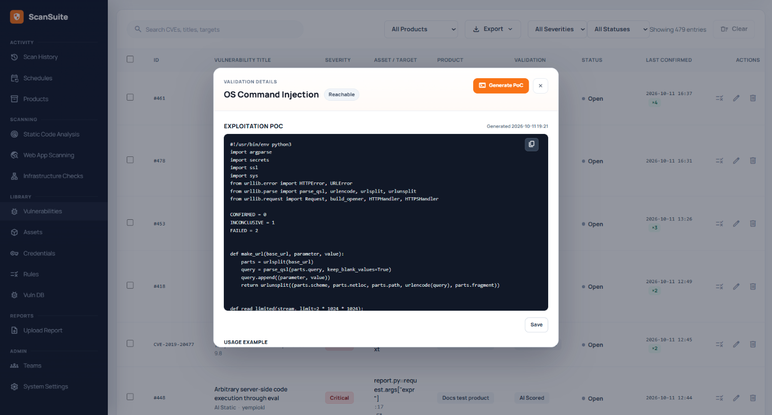 Generated proof-of-concept script for a reachable finding